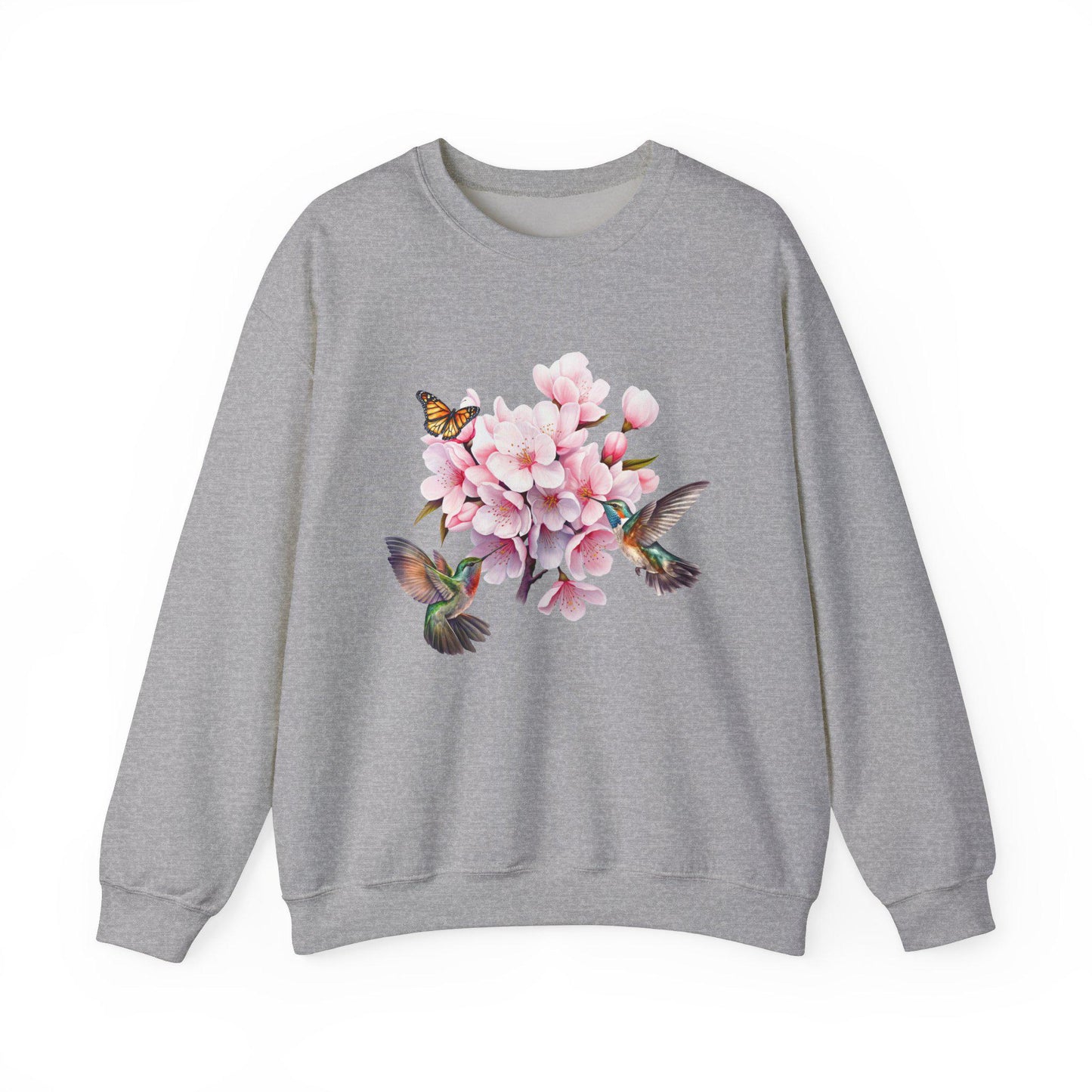 Cherry Blossom, Hummingbird, and Butterfly Watercolor Sweatshirt