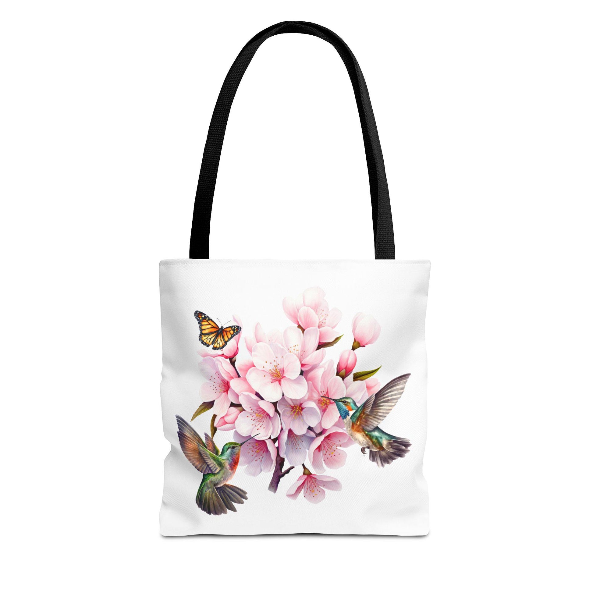Cherry Blossom Tote Bag - Watercolor Floral Design, Hummingbird and Butterfly Print - Gift for Birthdays, Mother's Day, Christmas -