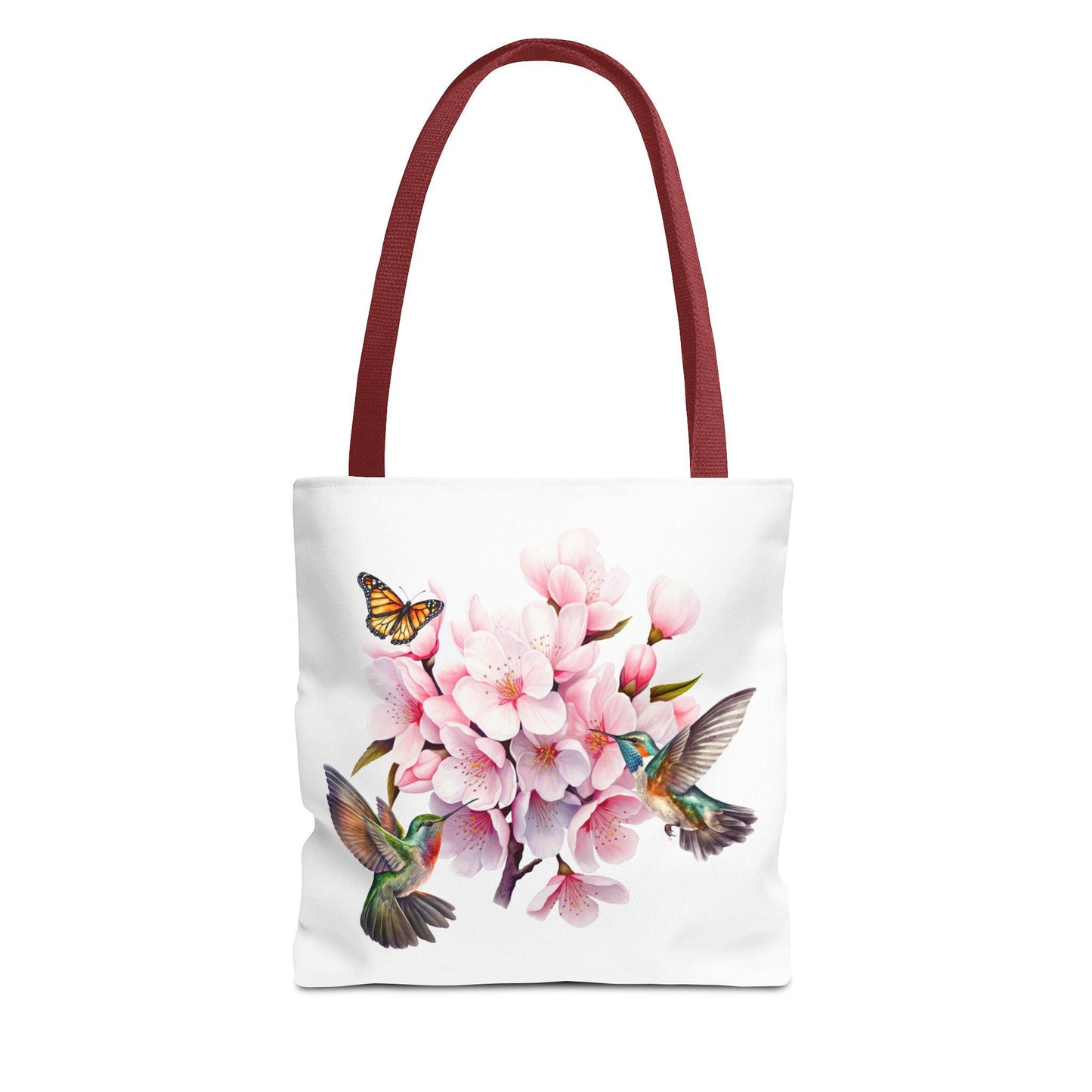 Cherry Blossom Tote Bag - Watercolor Floral Design, Hummingbird and Butterfly Print - Gift for Birthdays, Mother's Day, Christmas -