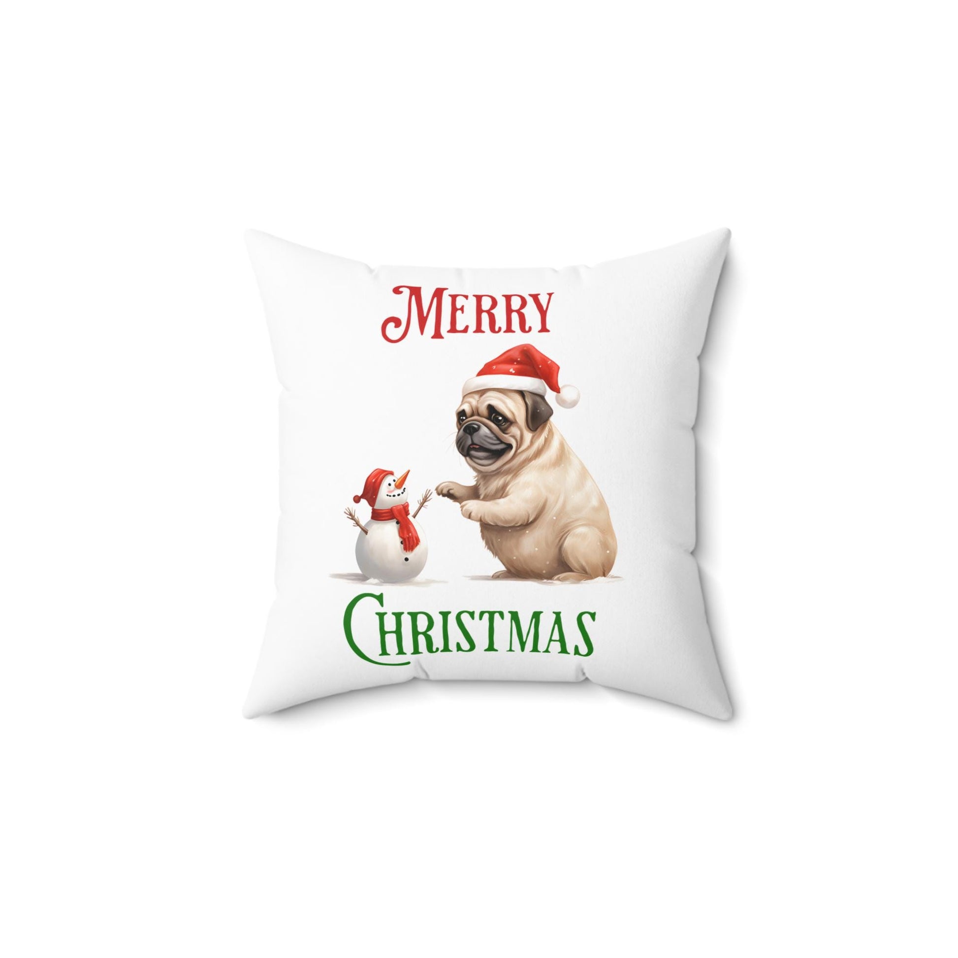 Christmas Pug Spun Polyester Square Pillow - Decorative Holiday Throw Pillow for Pug Lovers, Festive Christmas Home Decor, Merry Christmas