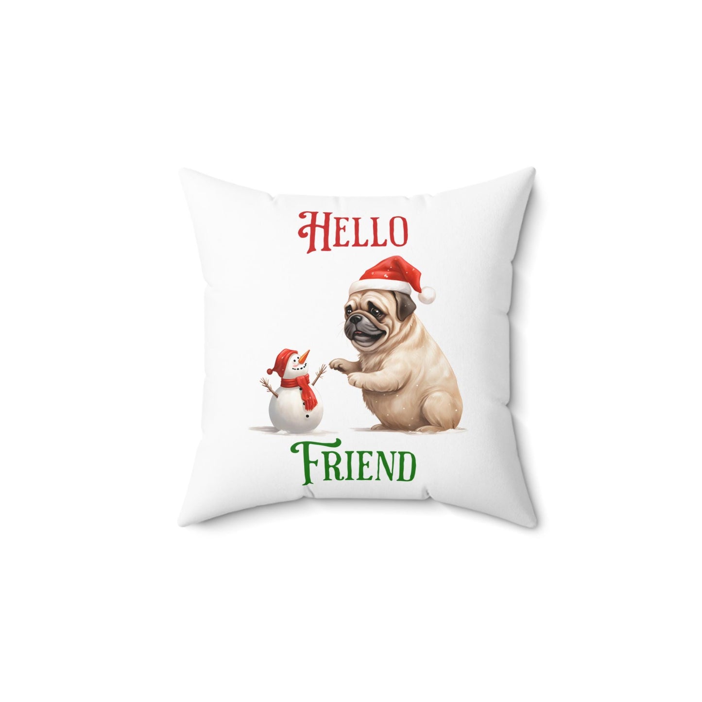 Christmas Pug Spun Polyester Square Pillow - Decorative Holiday Throw Pillow for Pug Lovers, Festive Christmas Home Decor, Merry Christmas
