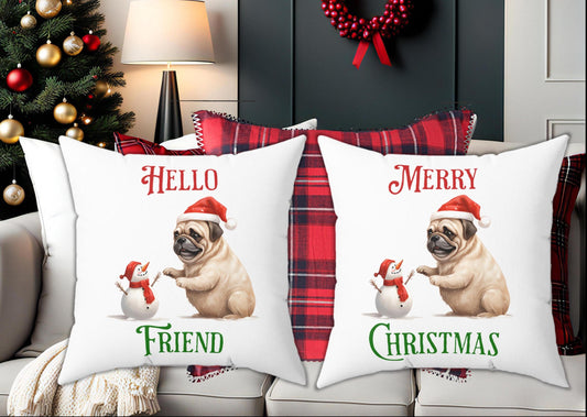 Christmas Pug Spun Polyester Square Pillow - Decorative Holiday Throw Pillow for Pug Lovers, Festive Christmas Home Decor, Merry Christmas