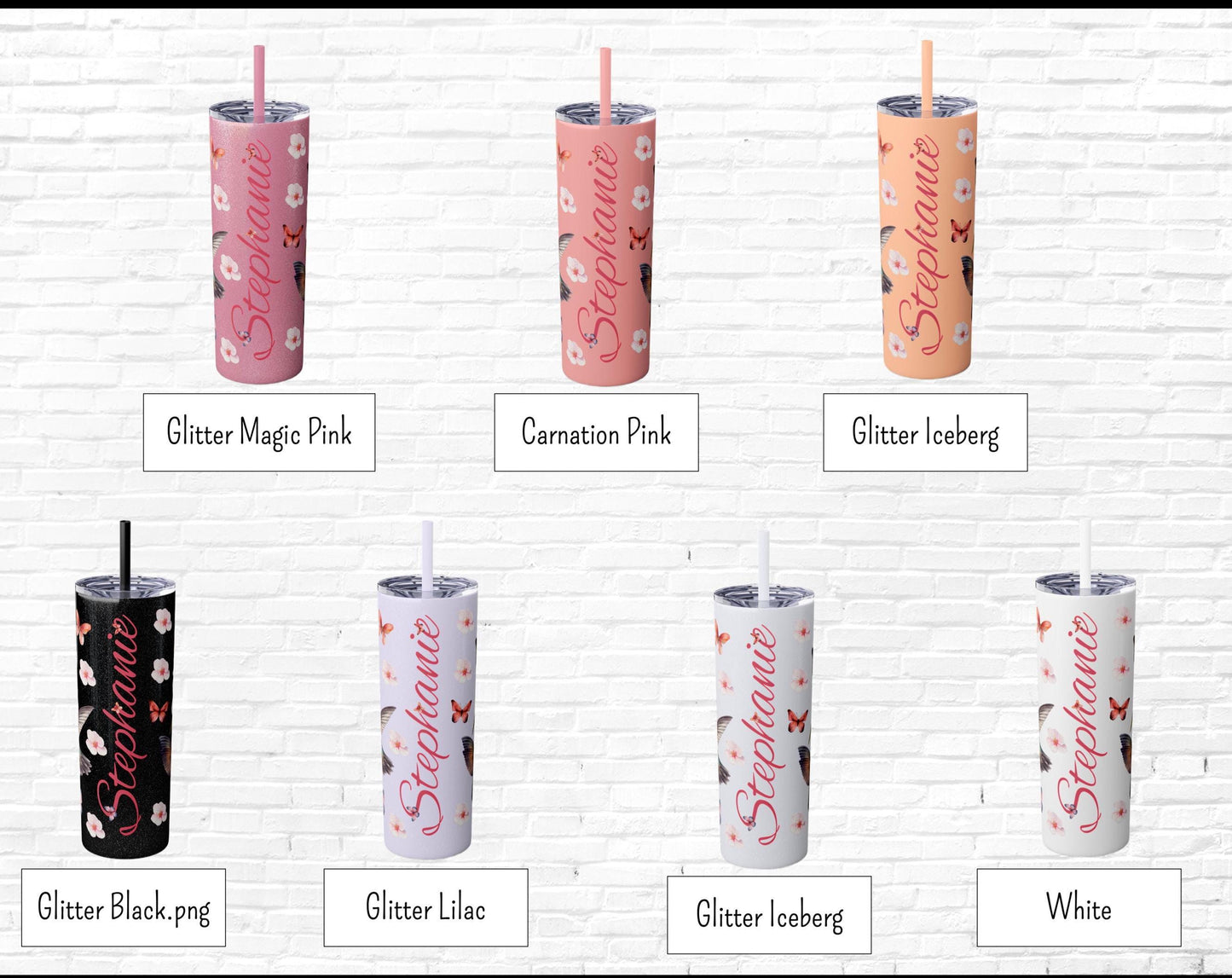 Cherry Blossom Tumbler, Personalized Cup with Straw, 20oz - Floral Design, Hummingbirds & Butterflies - Custom Name Gift - Spring Mug,