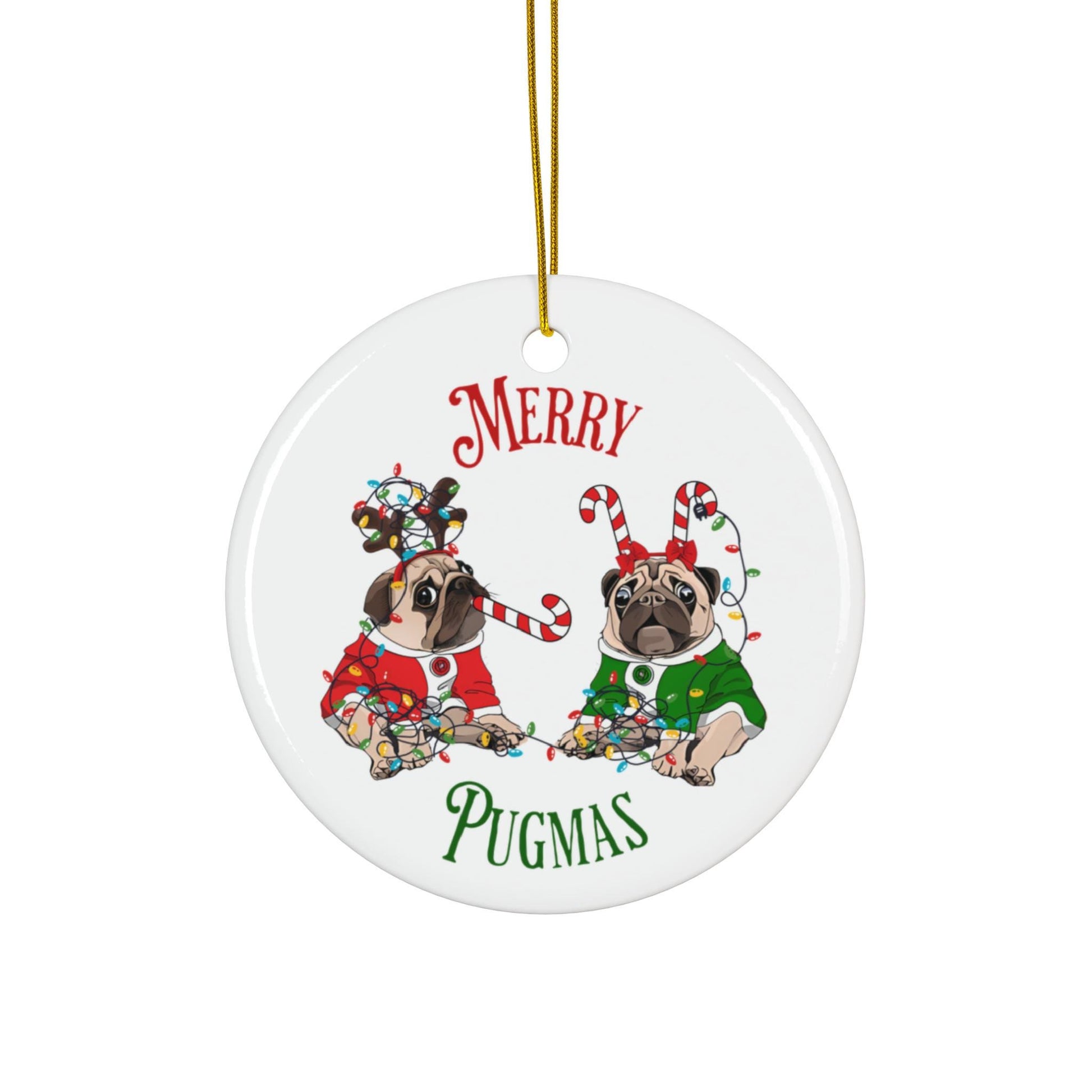 Merry Pugmas Ceramic Christmas Ornament