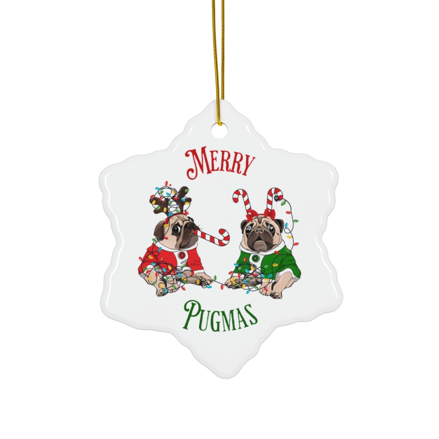 Merry Pugmas Ceramic Christmas Ornament