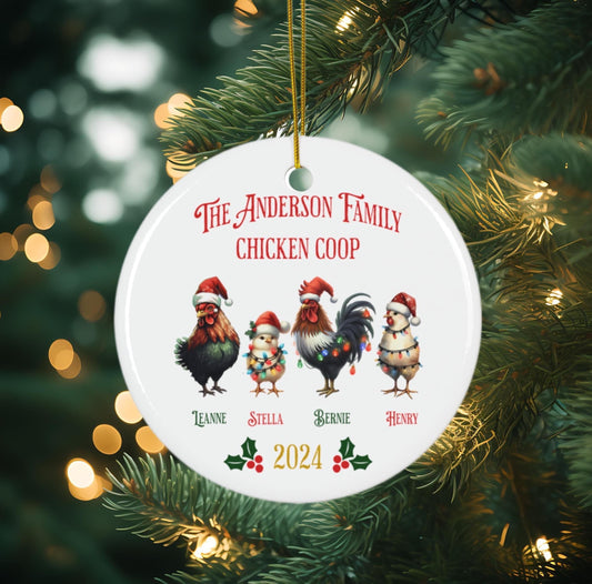 Personalized Ceramic Chicken-Themed Christmas Ornament
