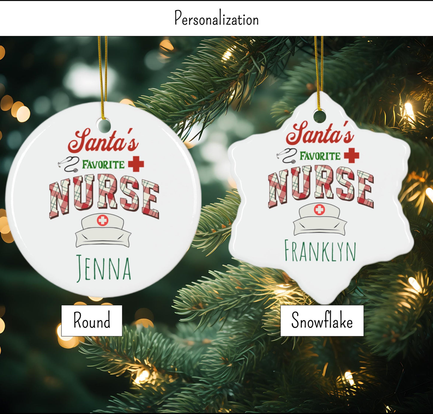 Ceramic Christmas Ornament for Nurses - "Santa's Favorite Nurse"