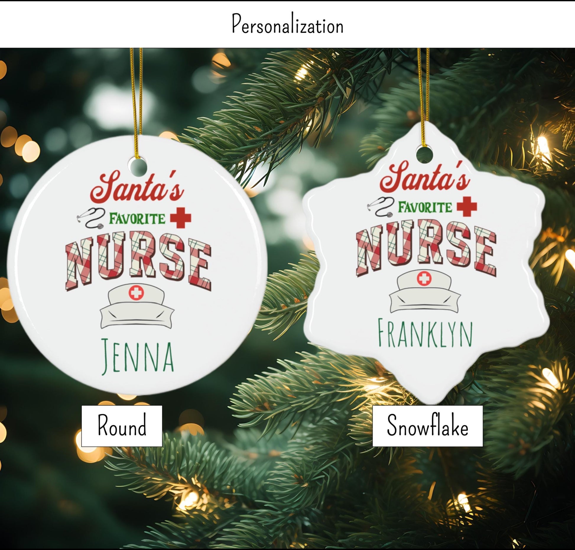 Ceramic Christmas Ornament for Nurses - "Santa's Favorite Nurse"