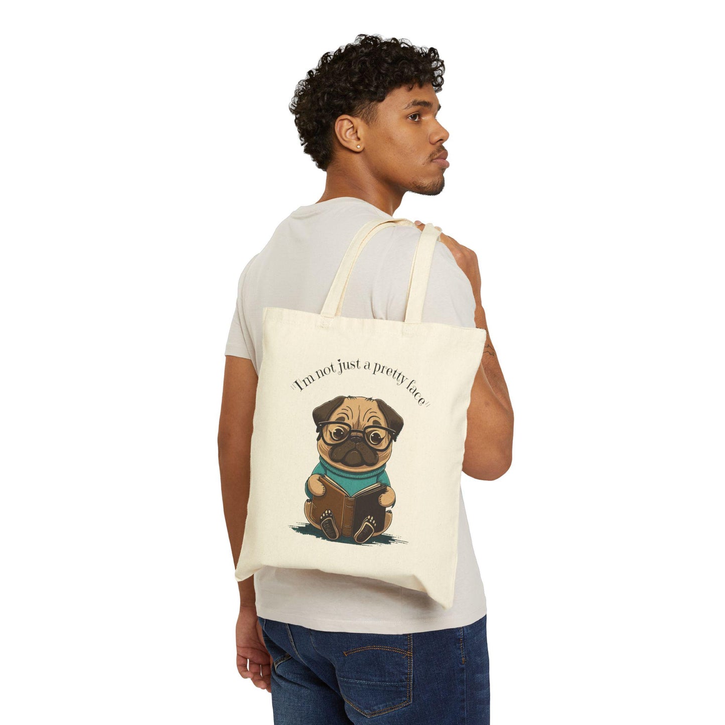 Pug Tote Bag, Book Lover Gift, Literary Genius, Dog Mom, Cute Canvas Bag, Reusable Shopping Bag