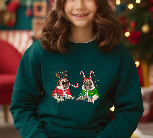 Kids' Christmas Pug Sweatshirt- Fun Dog Sweatshirt