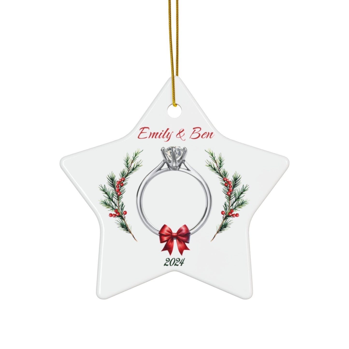 Personalized Newly Engaged Ceramic Christmas Ornament