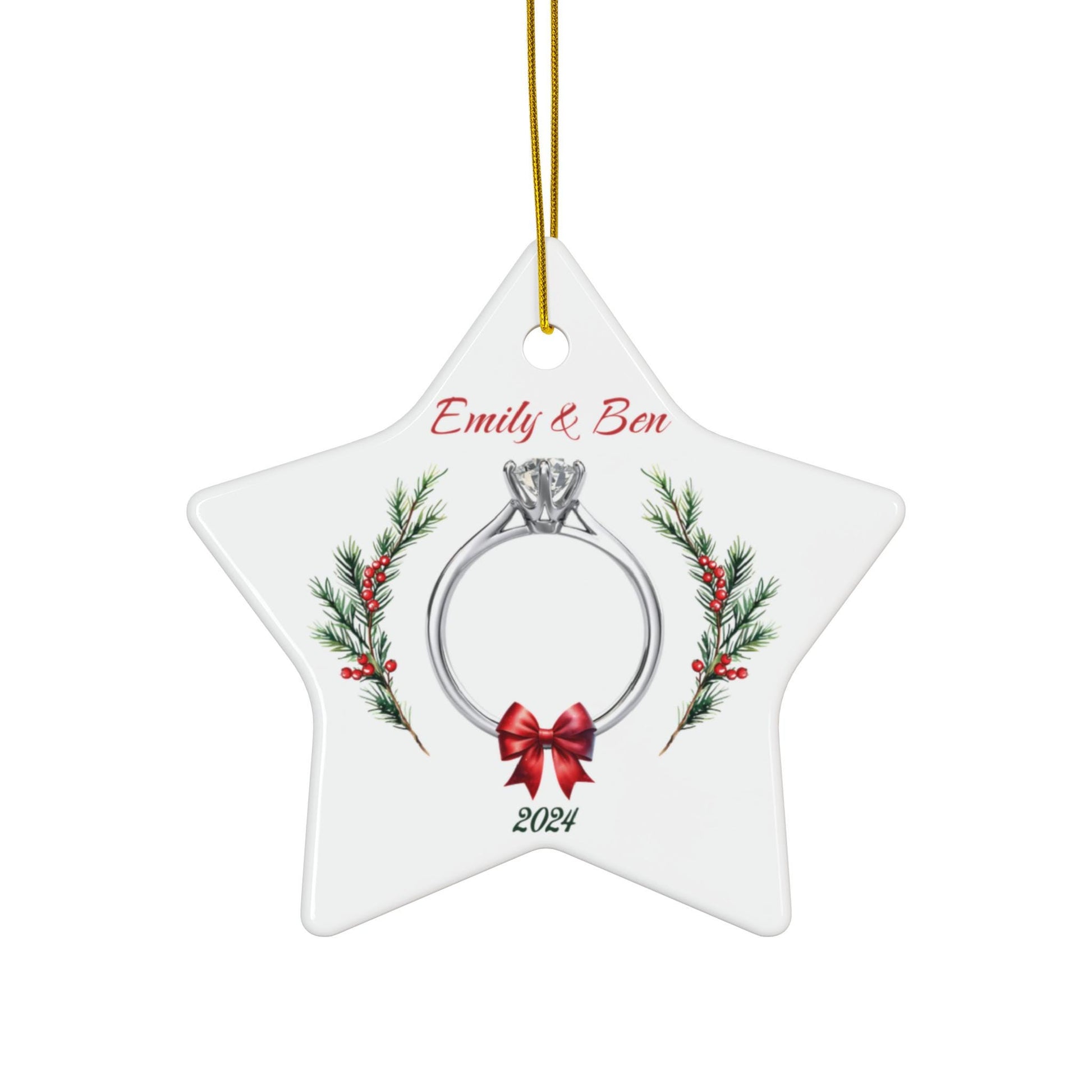 Personalized Newly Engaged Ceramic Christmas Ornament