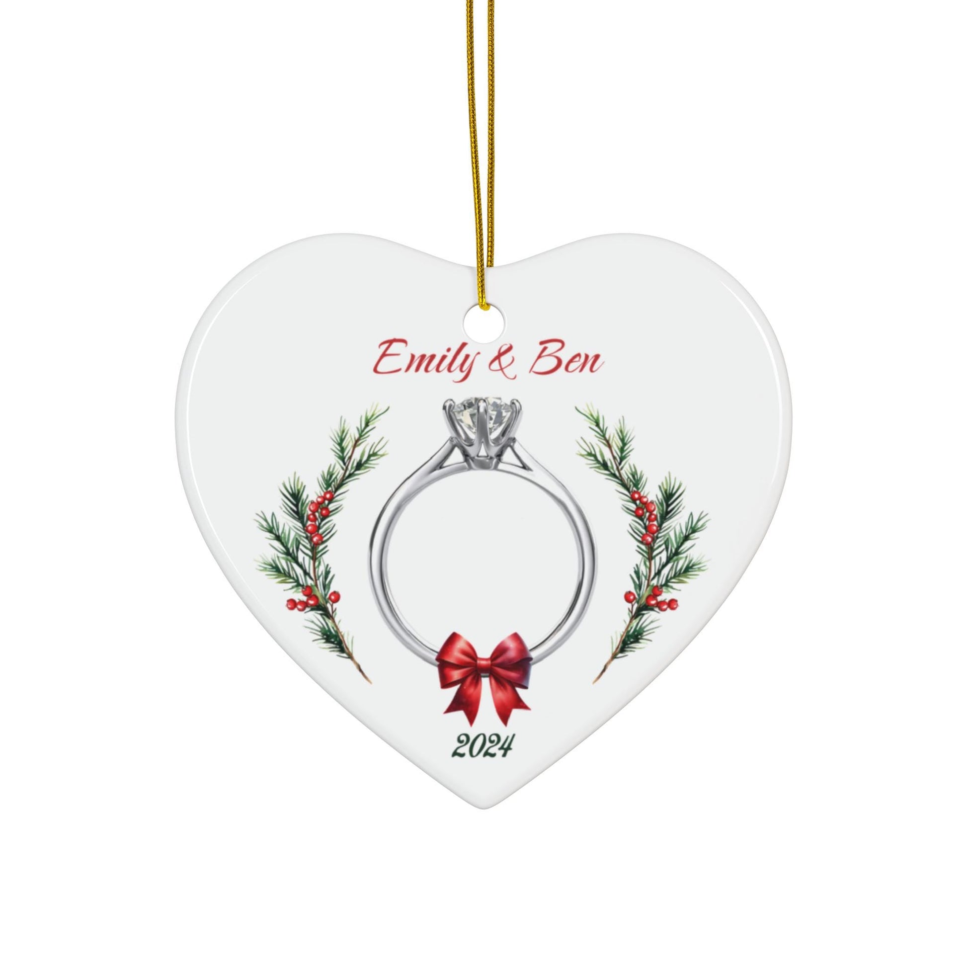 Personalized Newly Engaged Ceramic Christmas Ornament