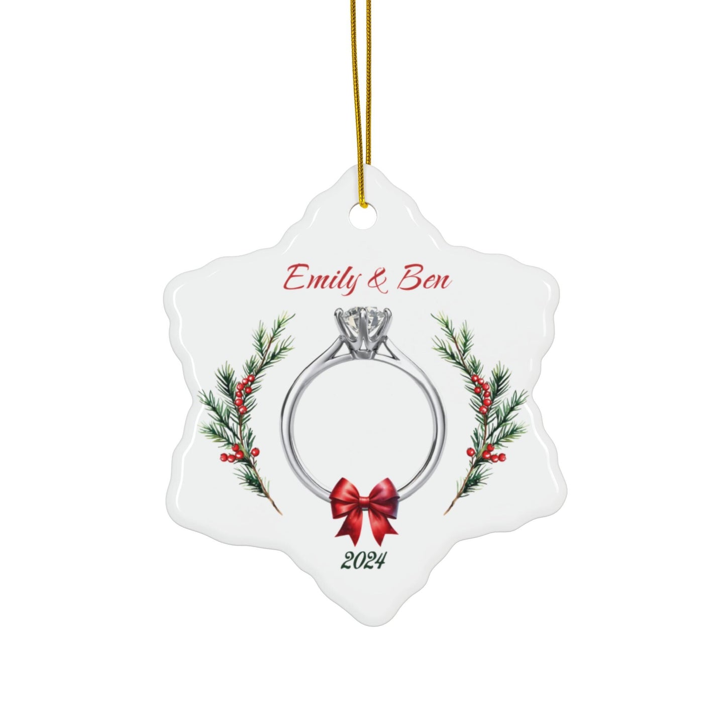 Personalized Newly Engaged Ceramic Christmas Ornament