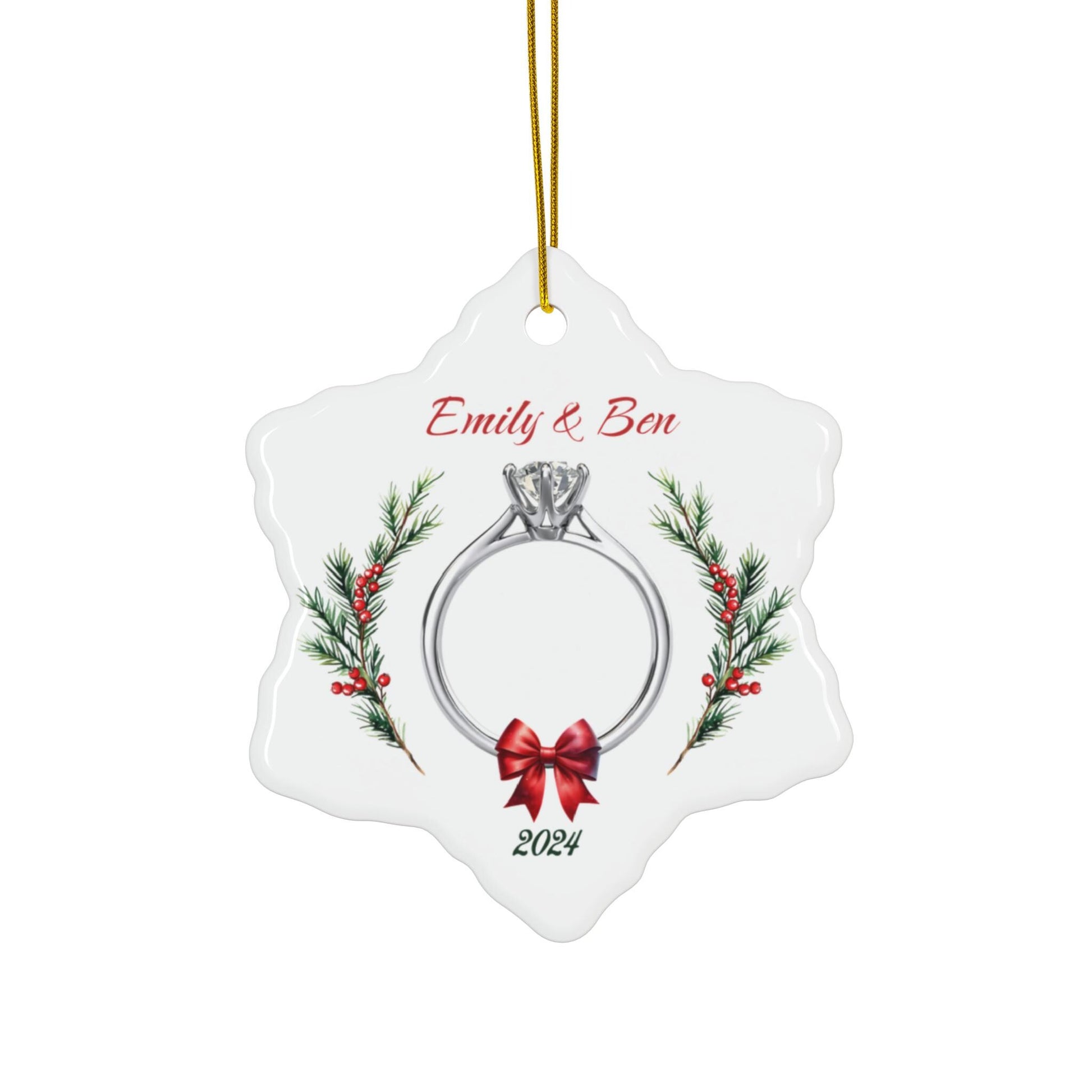 Personalized Newly Engaged Ceramic Christmas Ornament