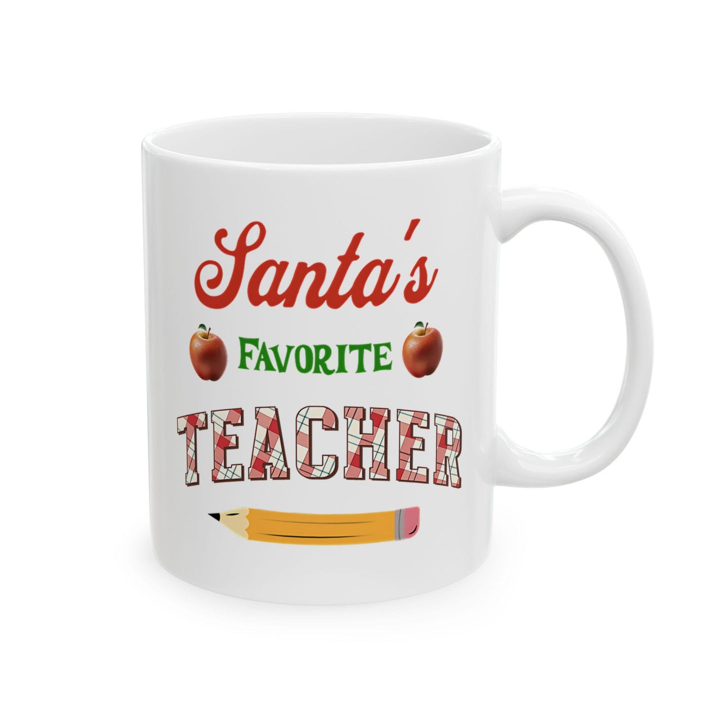 Santa's Favorite Teacher Ceramic Mug, Christmas Gift for Teacher, Holiday Coffee Cup, Teacher Appreciation Gift, Festive Tea Mug, Funny
