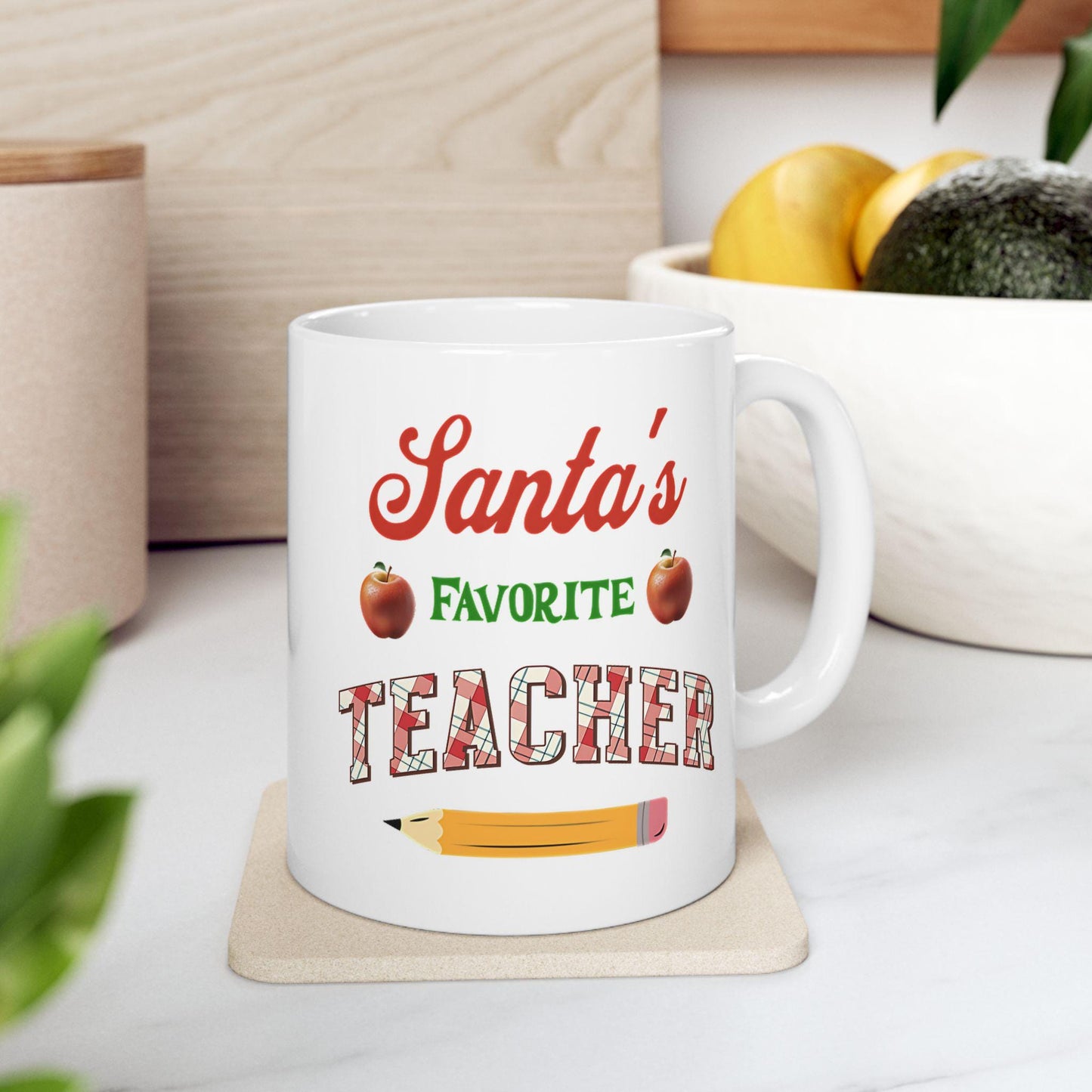 Santa's Favorite Teacher Ceramic Mug, Christmas Gift for Teacher, Holiday Coffee Cup, Teacher Appreciation Gift, Festive Tea Mug, Funny