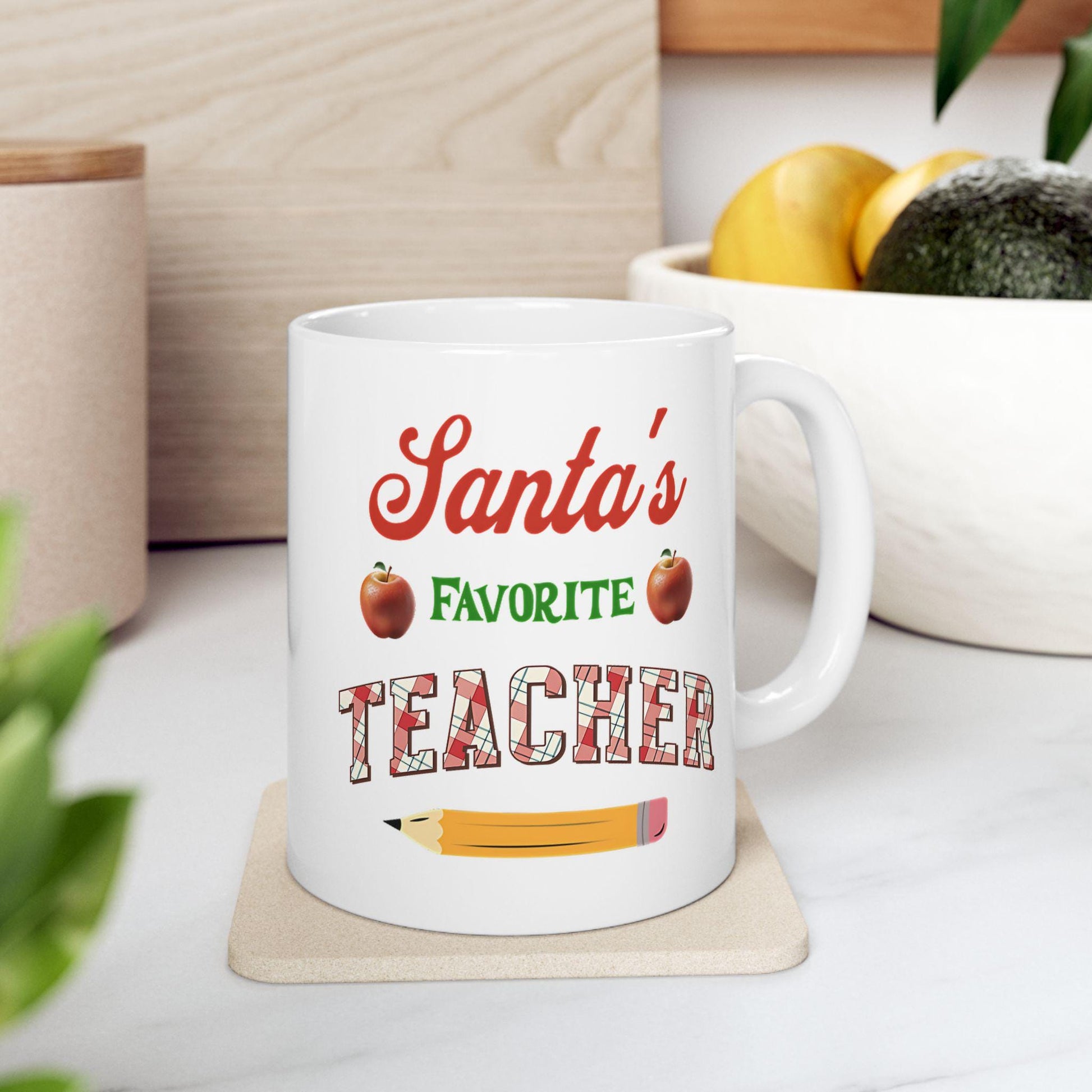 Santa's Favorite Teacher Ceramic Mug, Christmas Gift for Teacher, Holiday Coffee Cup, Teacher Appreciation Gift, Festive Tea Mug, Funny