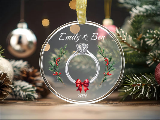 Personalized Newly Engaged Glass Christmas Ornament, First Christmas Engaged Gift