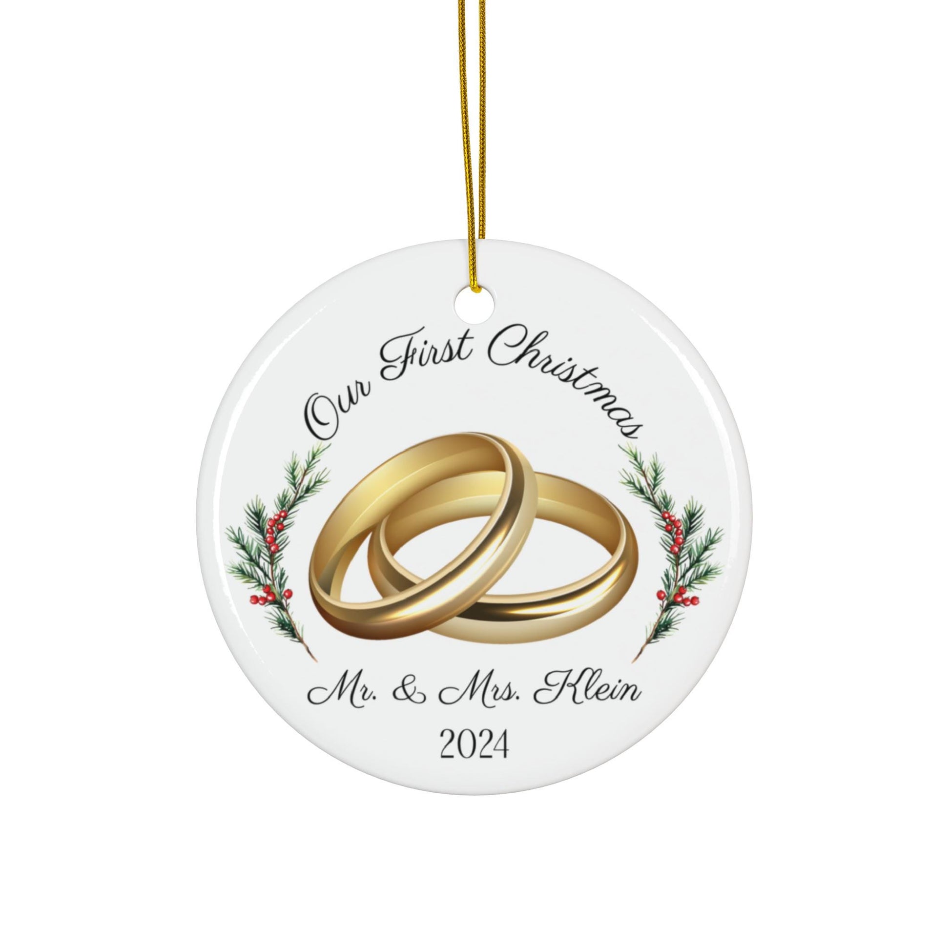 Personalized Ceramic Newlywed Ornament - First Christmas as a Married Couple