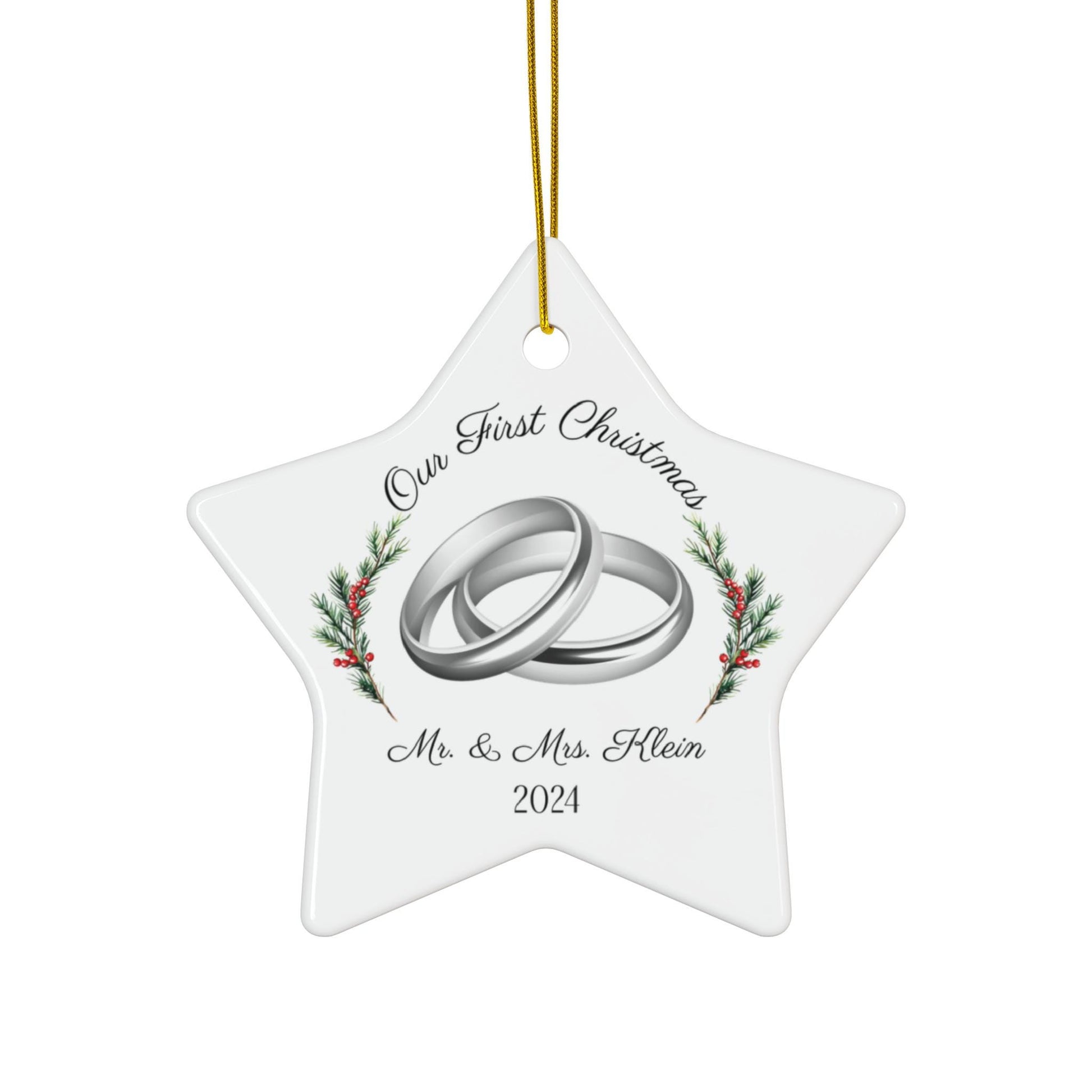 Personalized Newlywed Ceramic Ornament - First Christmas as a Married Couple