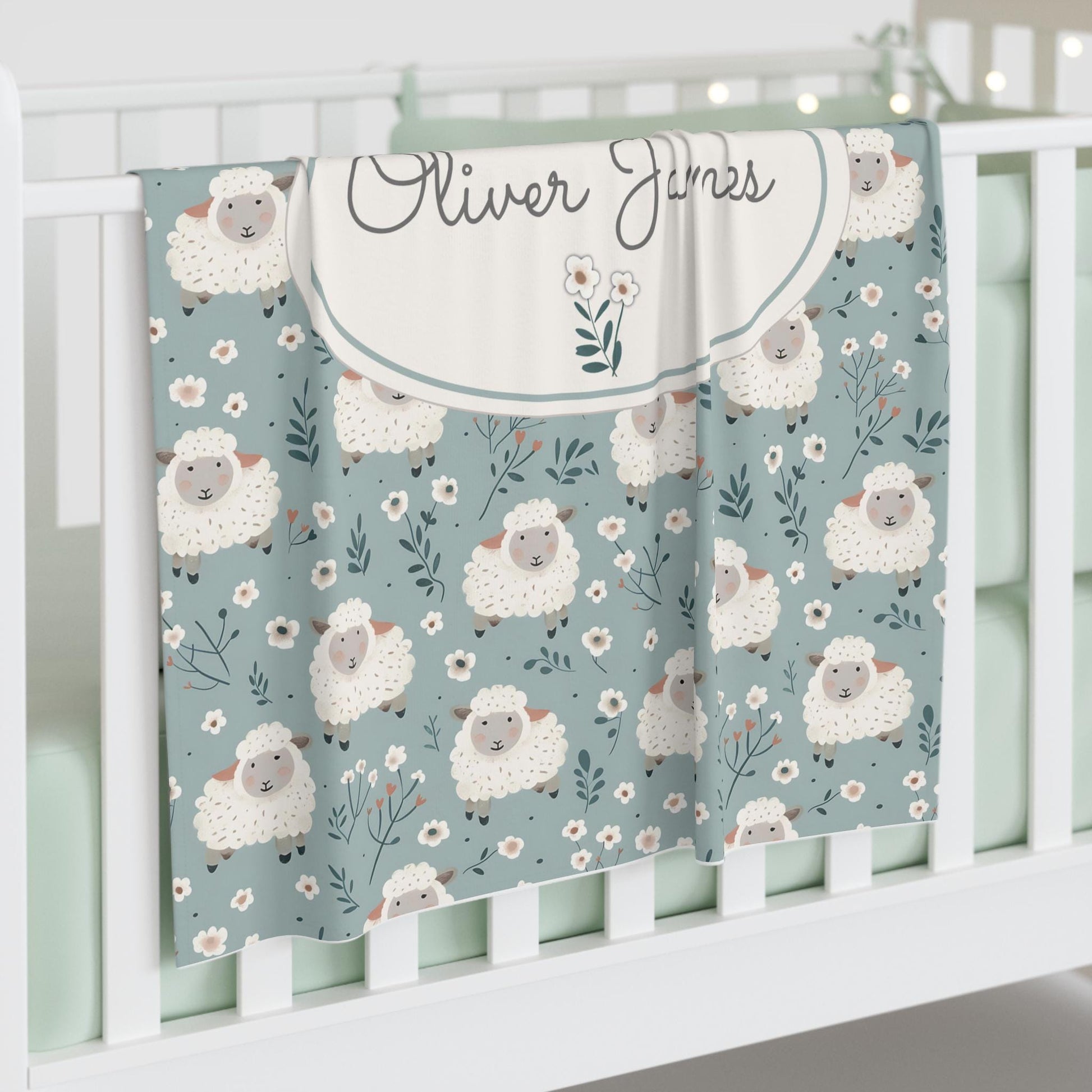 Personalized Baby Swaddle Blanket - Sweet Baby Lamb Pattern - Slate Color - New Baby Name Gift, Nursery Decor, Baby Shower Present, Infant