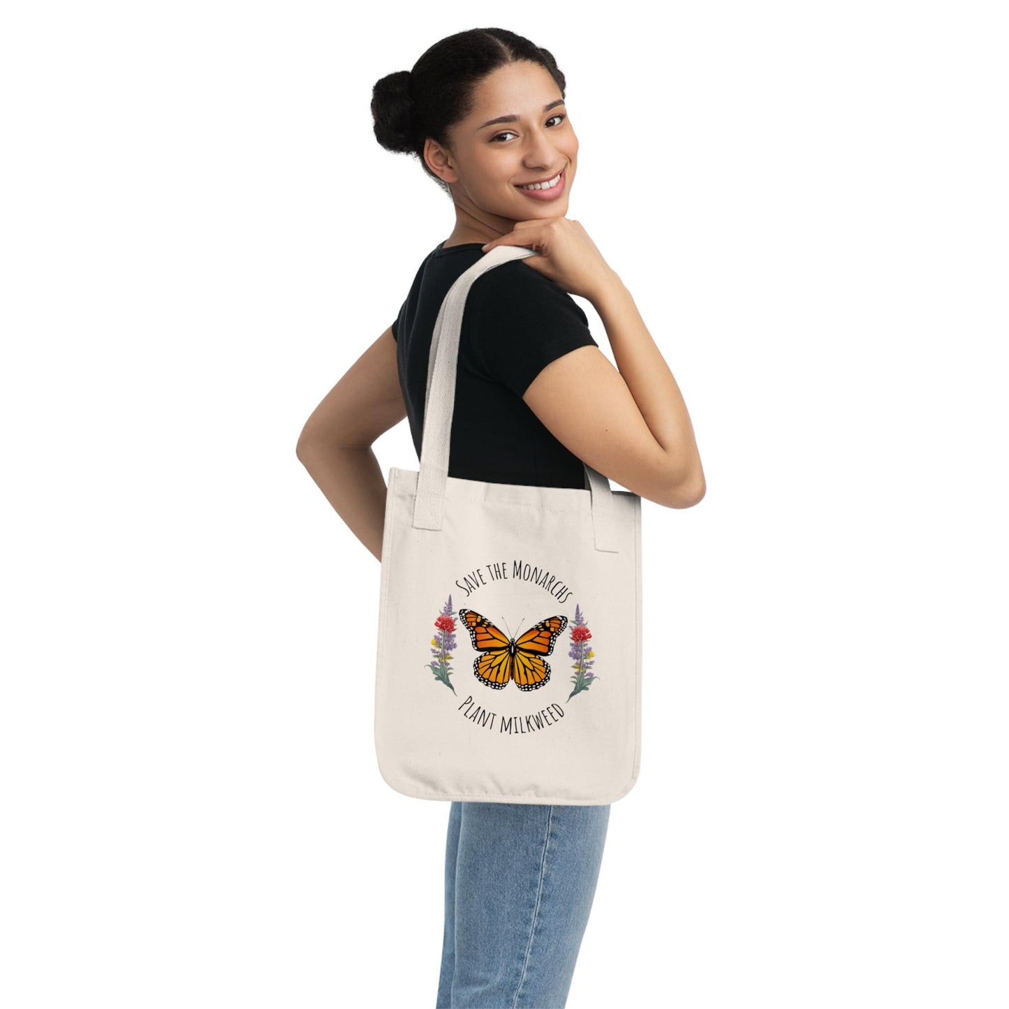 Eco-Friendly Tote Bag - Save the Monarchs, Plant Milkweed - Endangered Species Awareness, Nature Lover Gift, Butterfly Lover Gift,