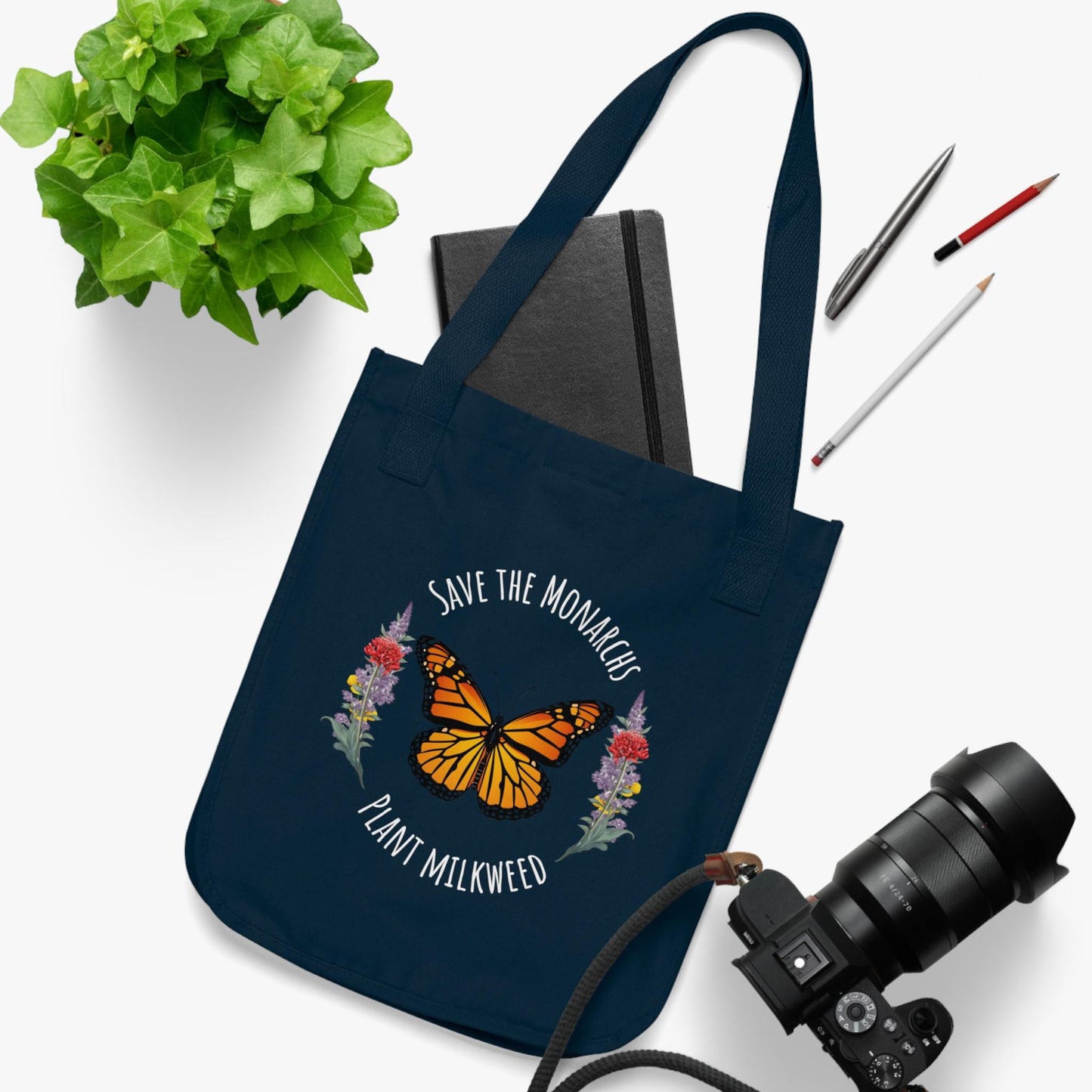 Eco-Friendly Tote Bag - Save the Monarchs, Plant Milkweed - Endangered Species Awareness, Nature Lover Gift, Butterfly Lover Gift,