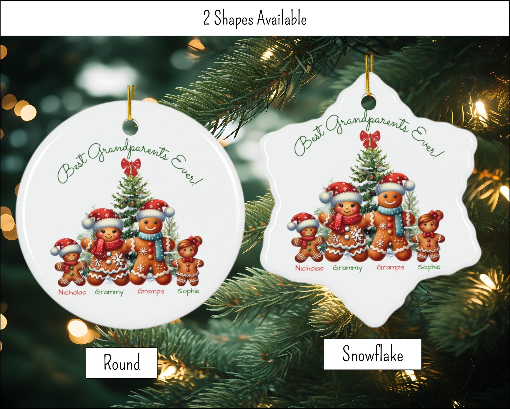 Personalized Christmas Ornament for Grandparents - Gingerbread Family