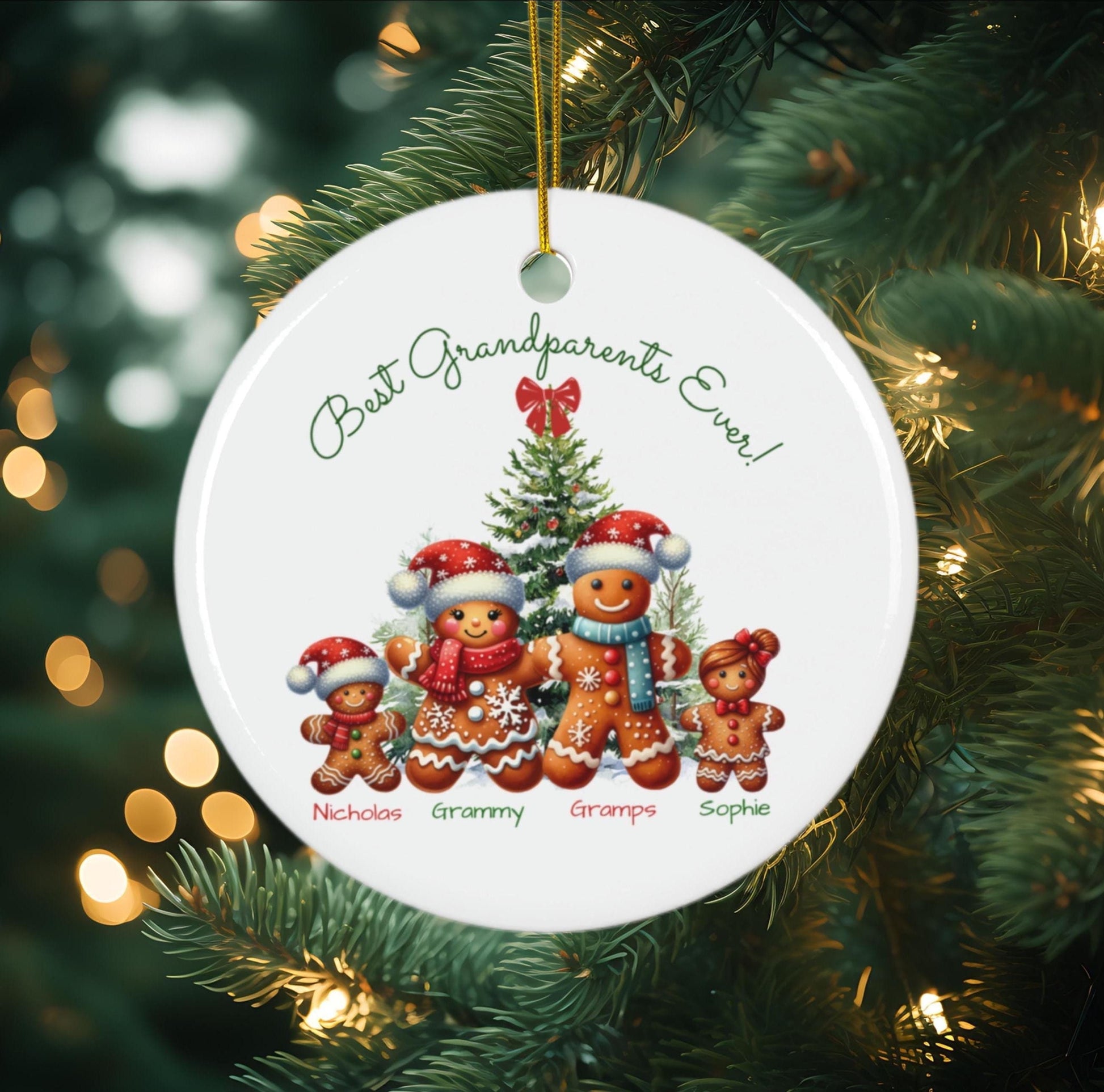 Personalized Christmas Ornament for Grandparents - Gingerbread Family