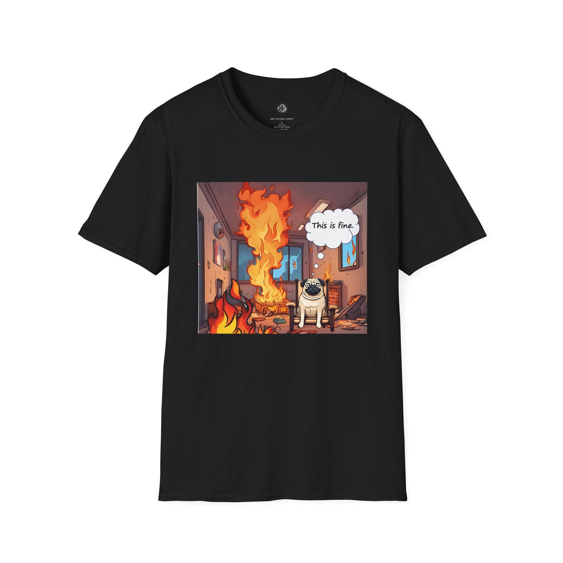 Funny Pug T-Shirt - 'This is Fine' Meme