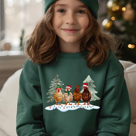 Kids' Christmas Chickens Crewneck Sweatshirt, Kids' sweatshirt, chicken-themed sweatshirt, Gift for Kids