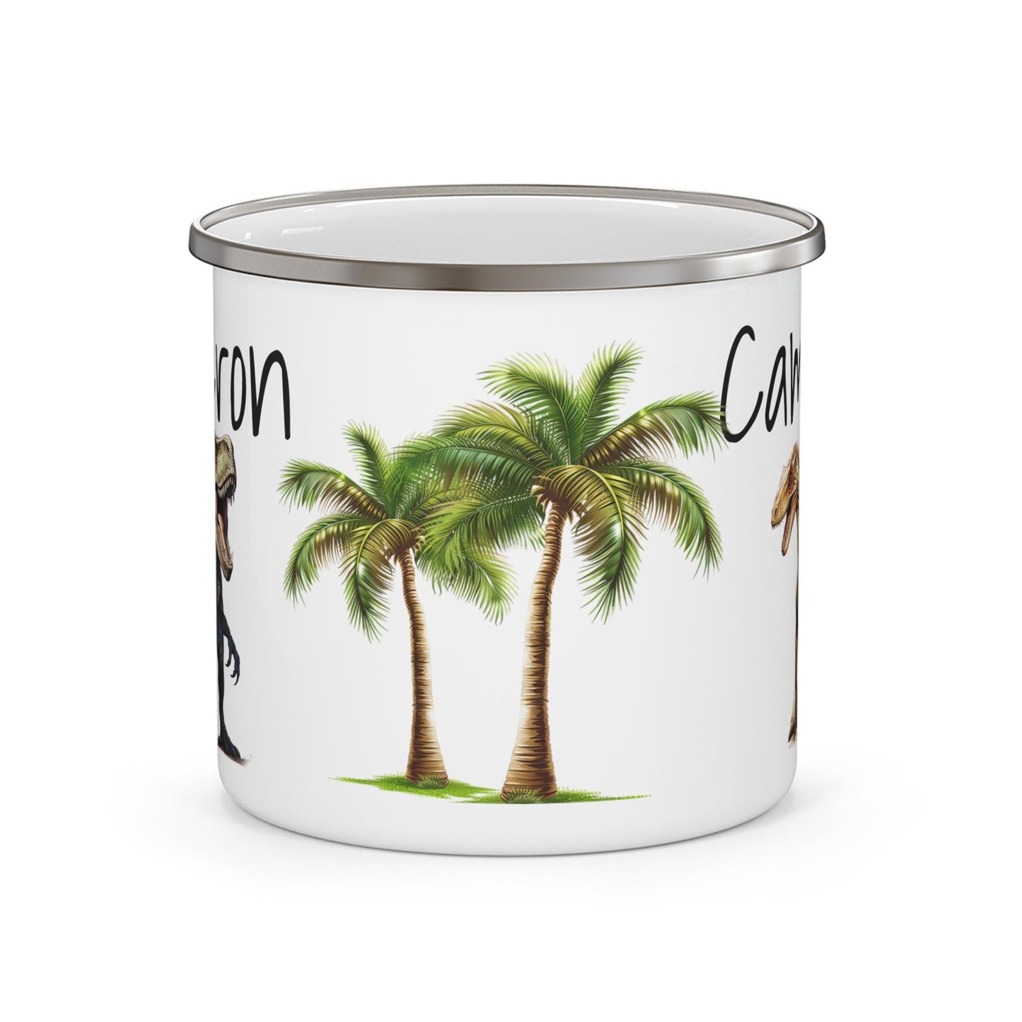 Custom Dinosaur Enamel Camping Mug for Kids, Personalized Child's Name, Dinosaurs & Fonts, Gift for Dino Lover, Campfire Cup, Outdoor