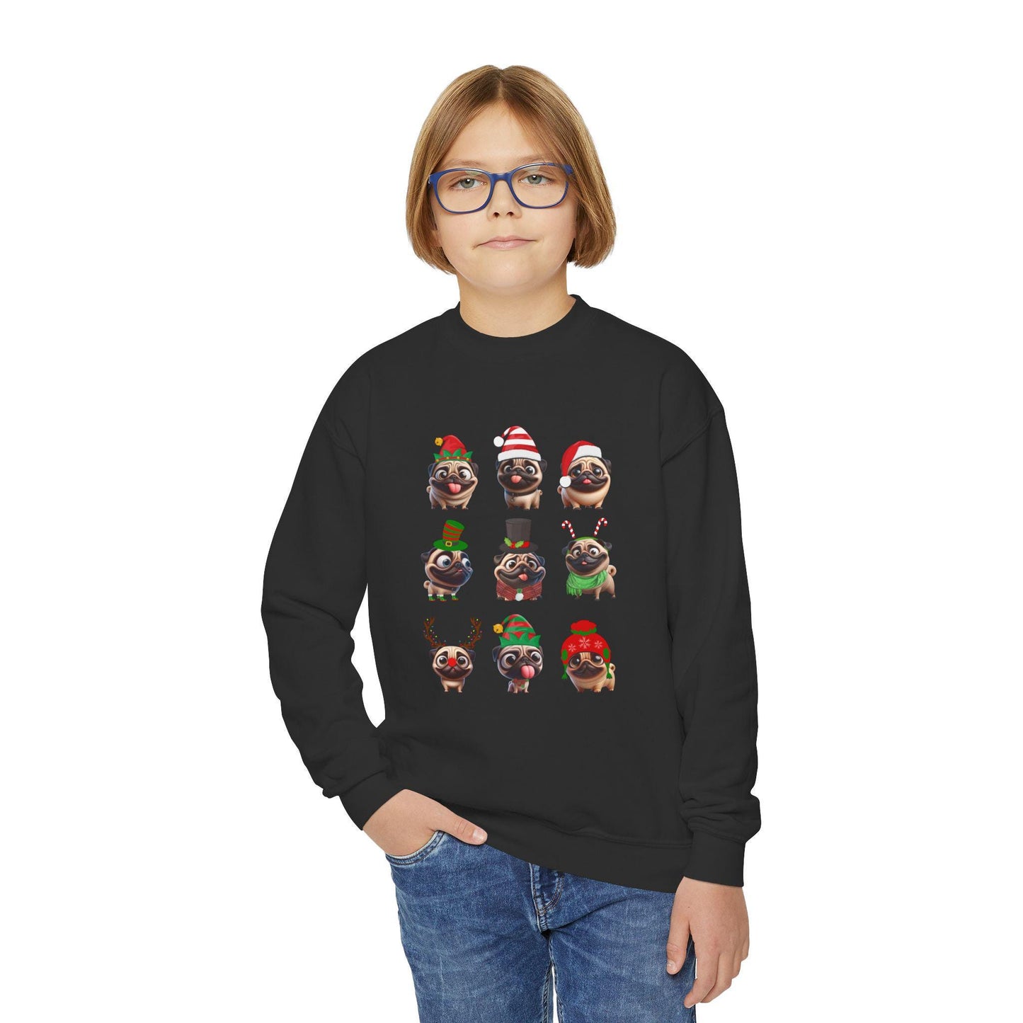 Kids' Christmas Pug Sweatshirt, Funny Pug Sweatshirt