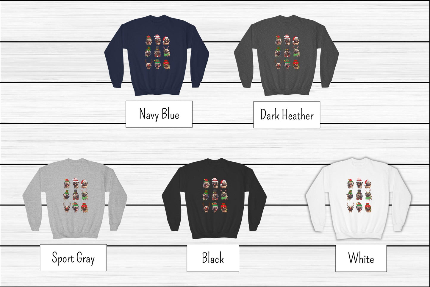 Kids' Christmas Pug Sweatshirt, Funny Pug Sweatshirt