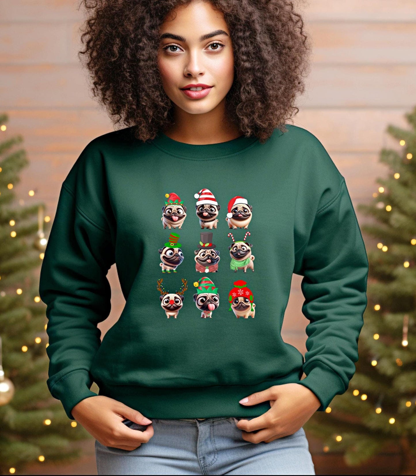 Pug Christmas Sweatshirt, Funny Festive Unisex Crewneck - Holiday Gift, Dog Lover, Winter Apparel, Cute Animal Jumper, Christmas Party