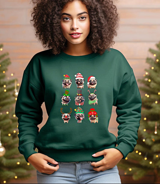Pug Christmas Sweatshirt, Funny Festive Unisex Crewneck - Holiday Gift, Dog Lover, Winter Apparel, Cute Animal Jumper, Christmas Party