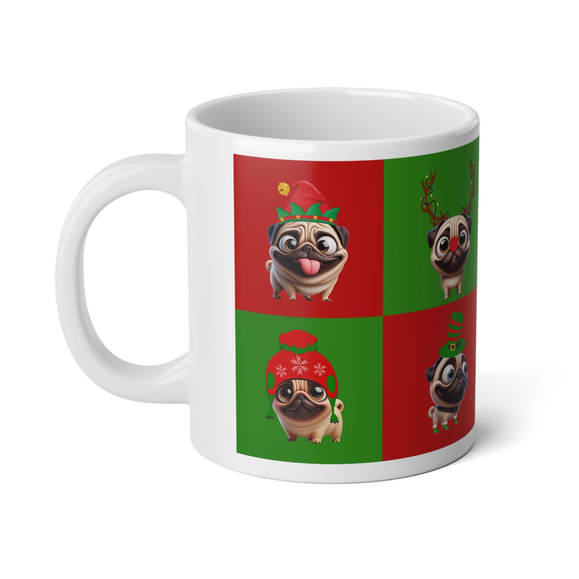 Christmas Pug Jumbo Mug, 20oz - Festive Holiday Drinkware, Funny Pugs Collage, Christmas Gift, Cute Animal Coffee Cup, Dog Lover Tea Mug