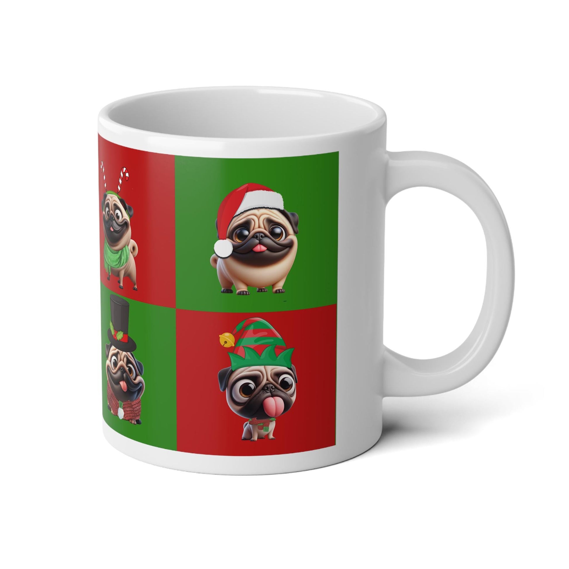 Christmas Pug Jumbo Mug, 20oz - Festive Holiday Drinkware, Funny Pugs Collage, Christmas Gift, Cute Animal Coffee Cup, Dog Lover Tea Mug