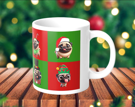 Christmas Pug Jumbo Mug, 20oz - Festive Holiday Drinkware, Funny Pugs Collage, Christmas Gift, Cute Animal Coffee Cup, Dog Lover Tea Mug