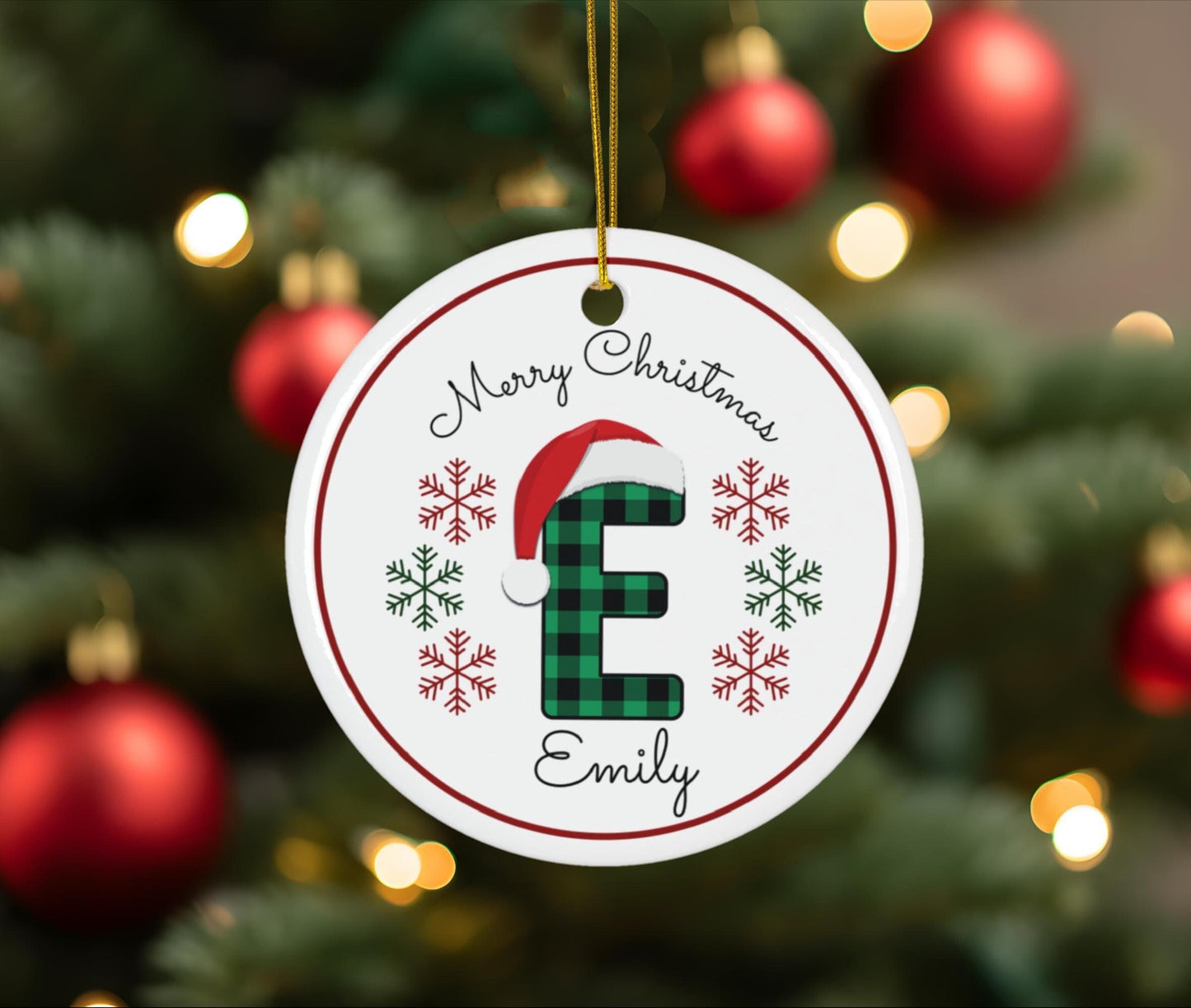 Personalized Plaid Monogram Ceramic Ornament