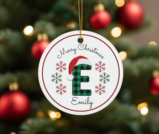 Personalized Plaid Monogram Ceramic Ornament