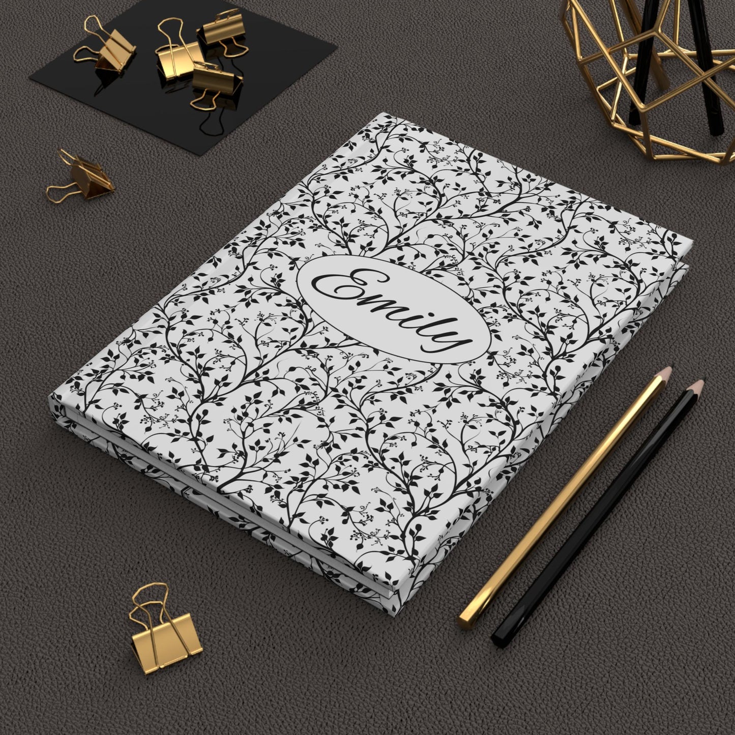 Personalized Hardcover Notebook,Vine Pattern Hardcover Journal, Unique Diary, Black and White Writing Journal, Customizable Sketchbook
