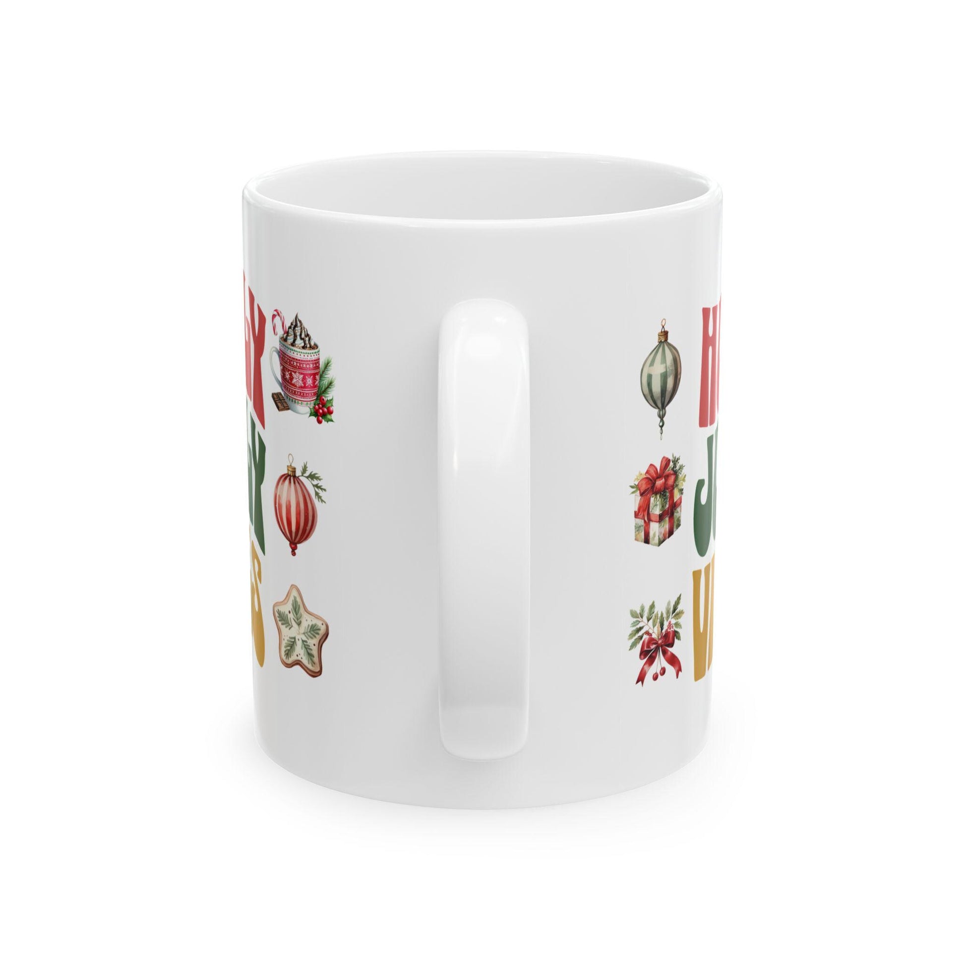 Christmas Ceramic Mug, Holly Jolly Vibes, Retro Style Coffee Cup, Vintage Holiday Decor, 11oz 15oz Mug Gift, Festive Kitchen Decor