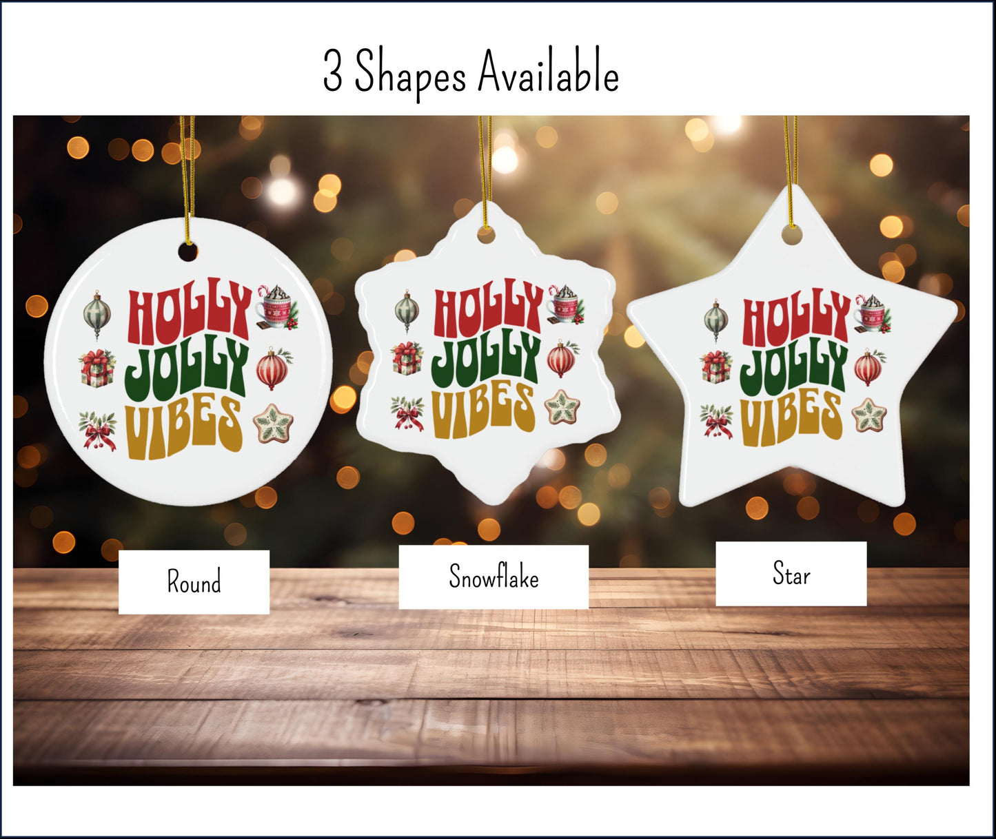 Holly Jolly Vibes Ceramic Christmas Ornament