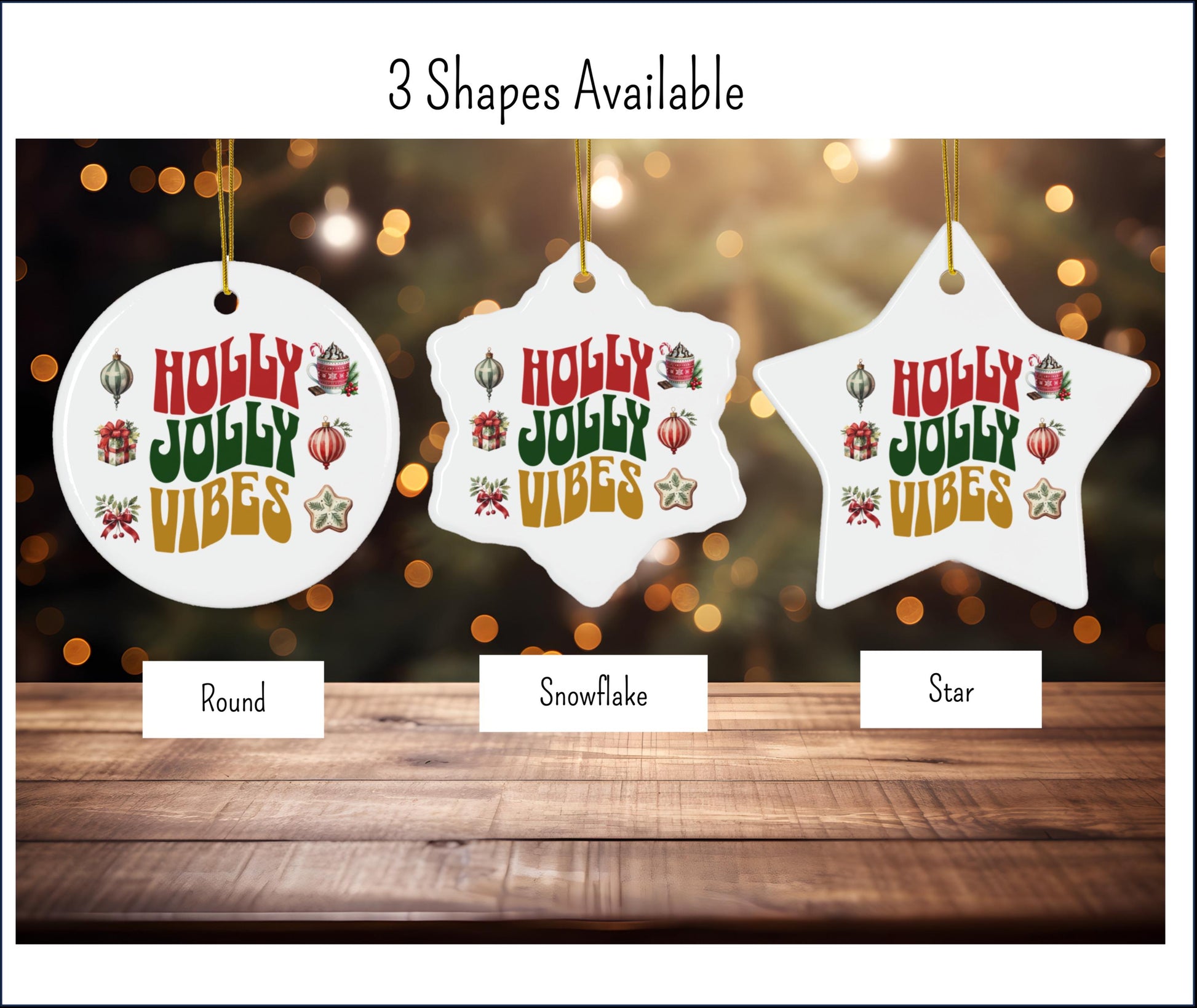 Holly Jolly Vibes Ceramic Christmas Ornament