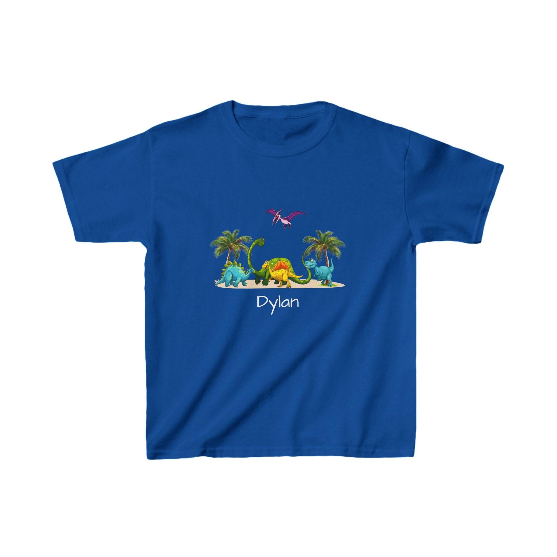 Dinosaur Kids Tee, Personalized Shirt for Boys and Girls, Cute Jurassic T-Shirt, Pterodactyl, Palm Trees, Custom Name Option, Children's