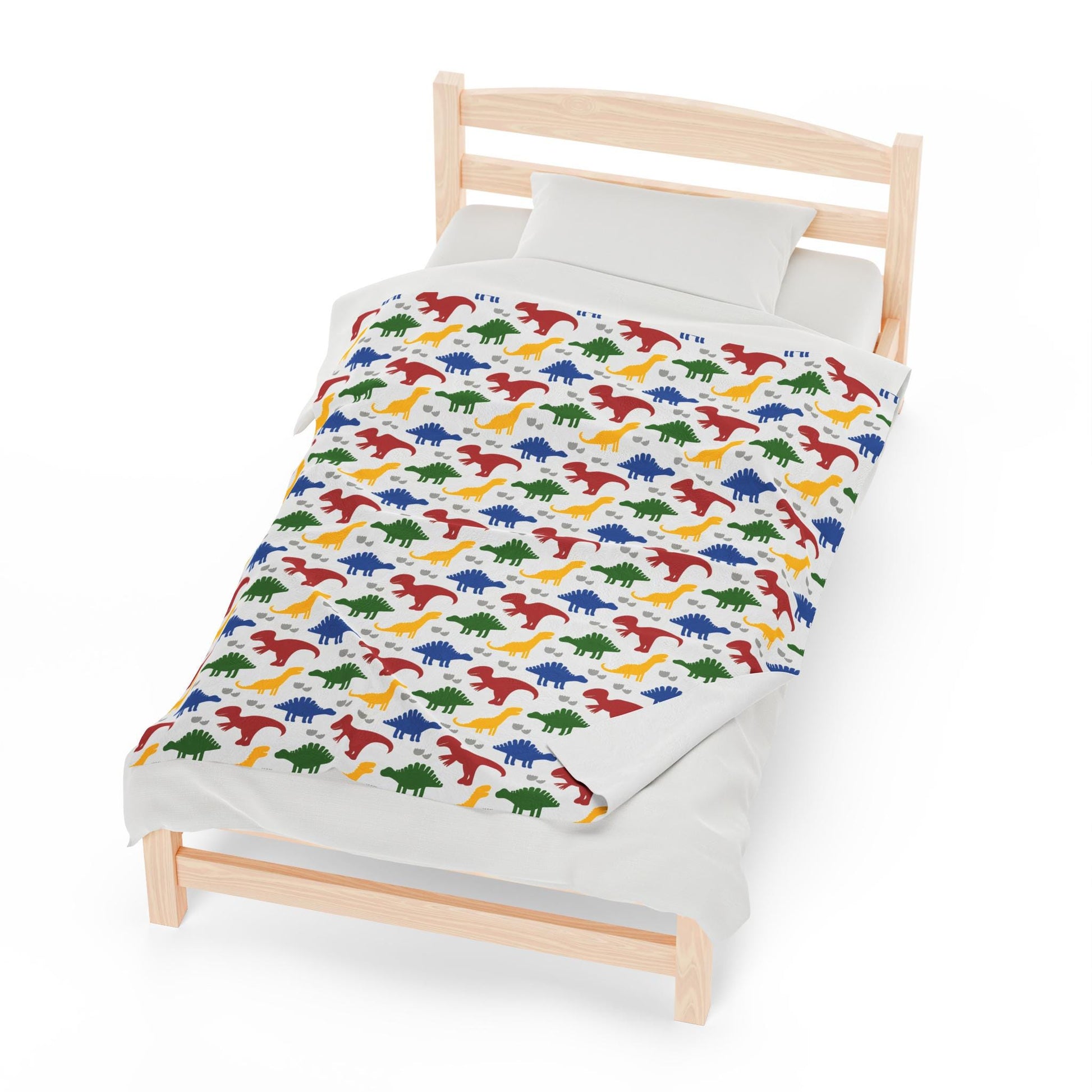Dinosaur Velveteen Plush Blanket, Personalized Kids Bedding, Colorful Jurassic Pattern Throw, Child's Bedroom Decor, Custom Name Blanket,