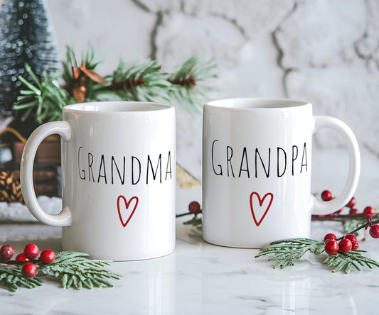 Grandma & Grandpa Ceramic Mug Set - Holiday Gift for Grandparents, 11oz or 15oz - Christmas, Grandparents Day, Birthday, Anniversary,