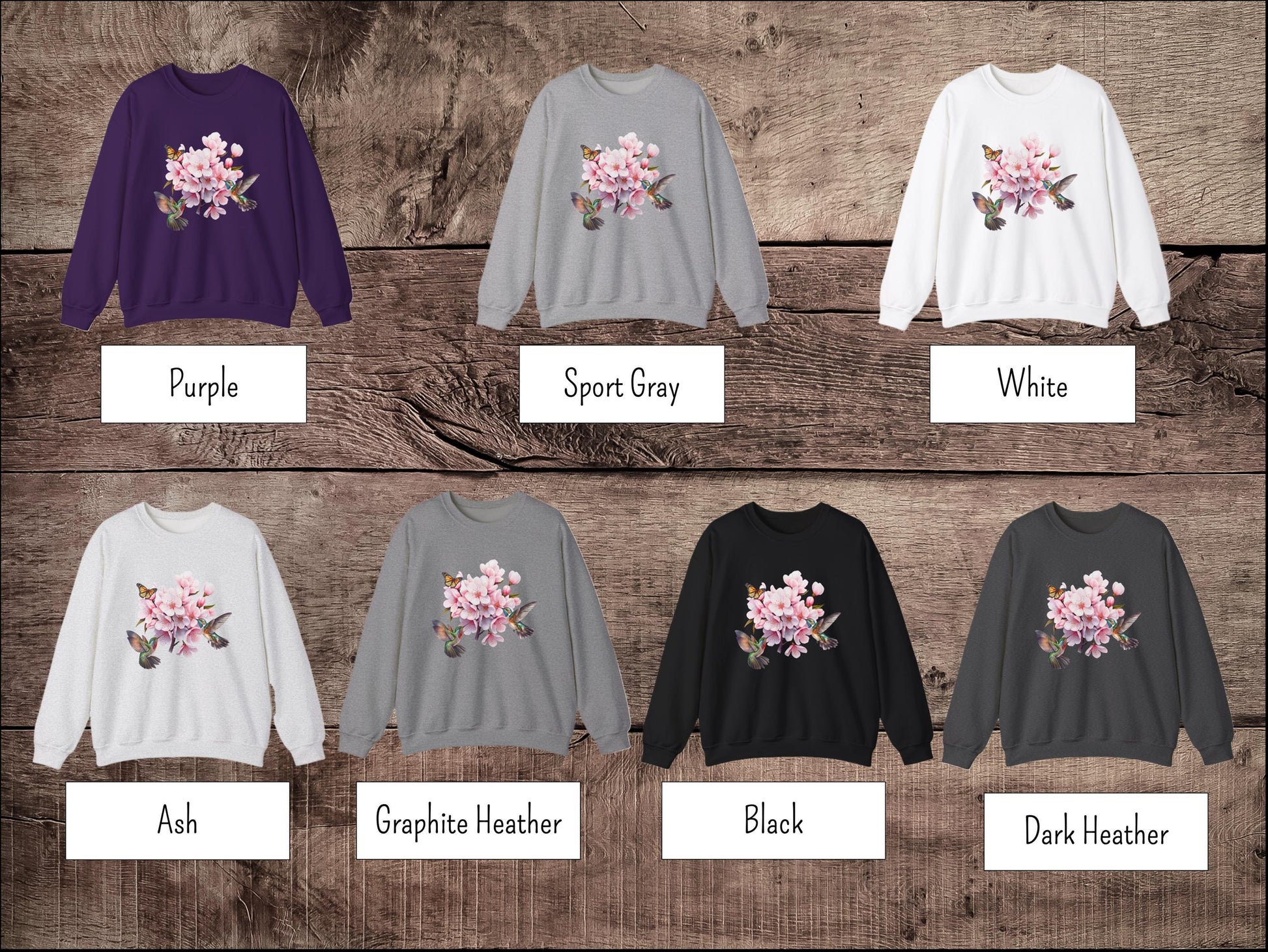 Cherry Blossom, Hummingbird, and Butterfly Watercolor Sweatshirt